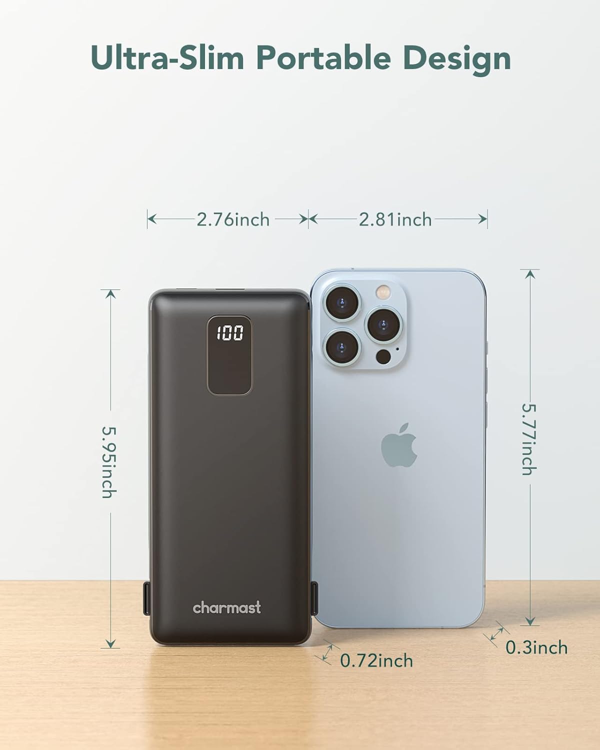 Charmast 10000mAh Portable Charger with Built-in Cables and AC Wall Plug,USB C Battery Pack Power Bank,5 Output 2 Input Battery Pack Compatible with iPhone 16/15/14/13/12,Andriod Series
