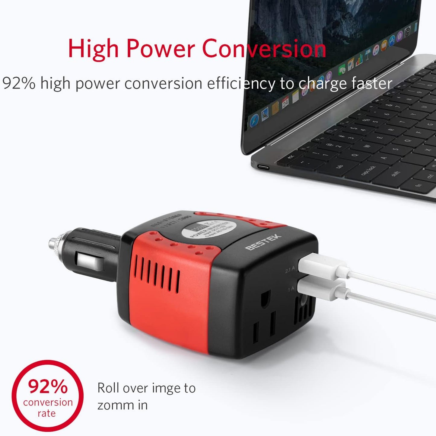 BESTEK 150W Power Inverter 12V to 110V Voltage Converter Car Charger Power Adapter with 3.1A Dual USB Charging Ports