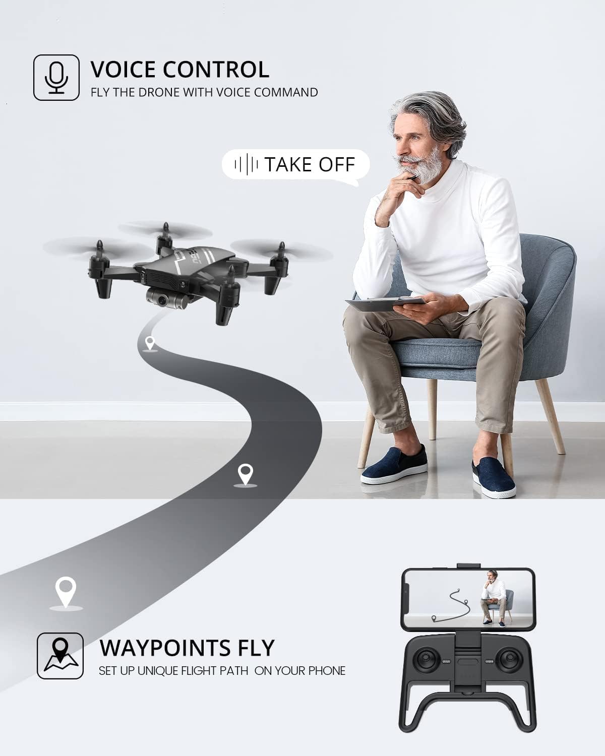 DEERC D20 Mini Drone Foldable for Kids with 720P HD FPV Camera Remote Control Toys Gifts for Boys Girls with Tap Fly,Auto Hover,Voice/Gesture Control,Speed Adjustment,2 Batteries,3D Flip