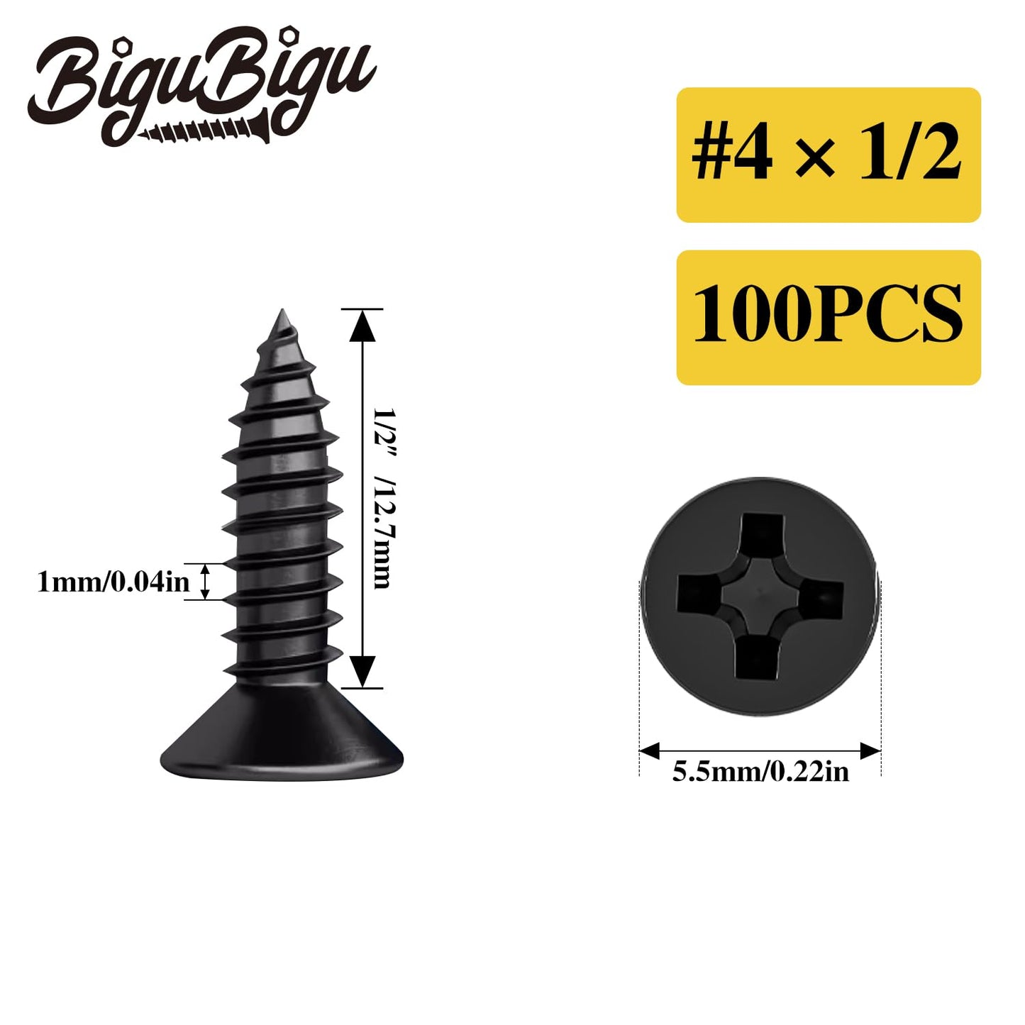 #4 * 2" Wood Screws, Flat Head Phillips Black Stainless Steel, 100Pcs Corrosion Resistant for Wood, Drywall Applications, and Outdoor Use