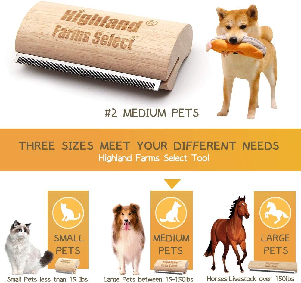 Deshedding Grooming Tool for Dogs, Cats & Horses, Ergonomic Design Wood Groom Brush, Professional Pet Groomer, Painlessly Remove for Short & Long Hair, Fur & Dirt - 5 Inches