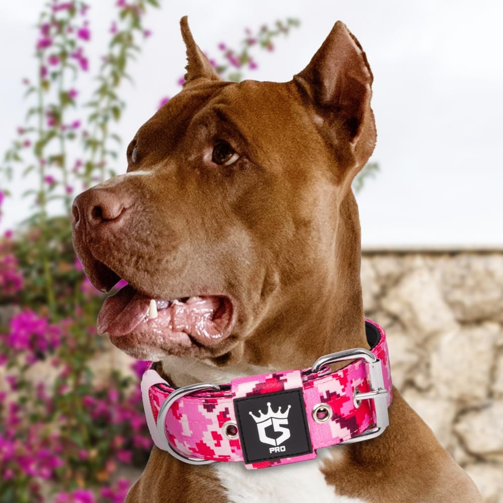TSPRO Tactical Dog Collar 1.5 inch Wide Dog Collar Military Grade Strong Dog Collar Thick Dog Collar Heavy Duty Metal Buckle Dog Collar(Green-L)