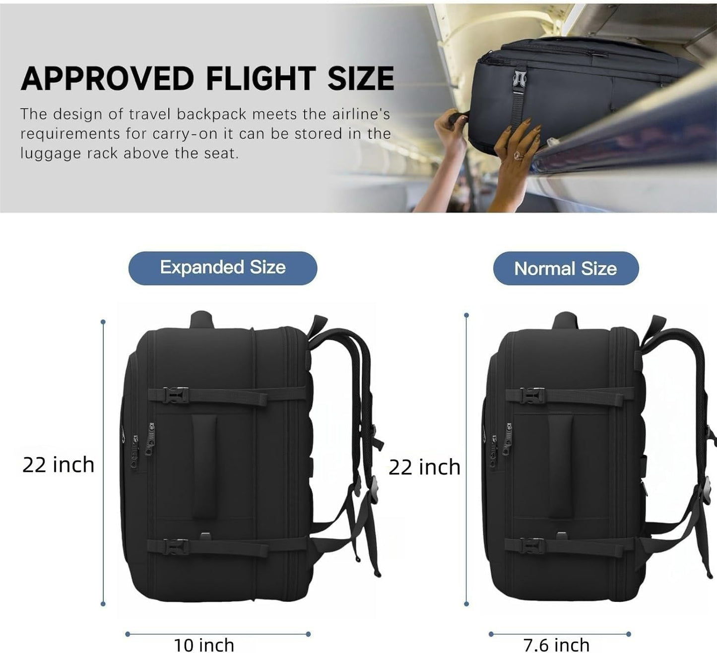 Travel Backpack for Men, 55L Extra Large Carry On Backpack, Expandable Big Capacity Backpack For Airplanes, Travel Gifts for Men Women, Fits 18.4 Inch Laptop, Luggage Daypack Bag, Blue