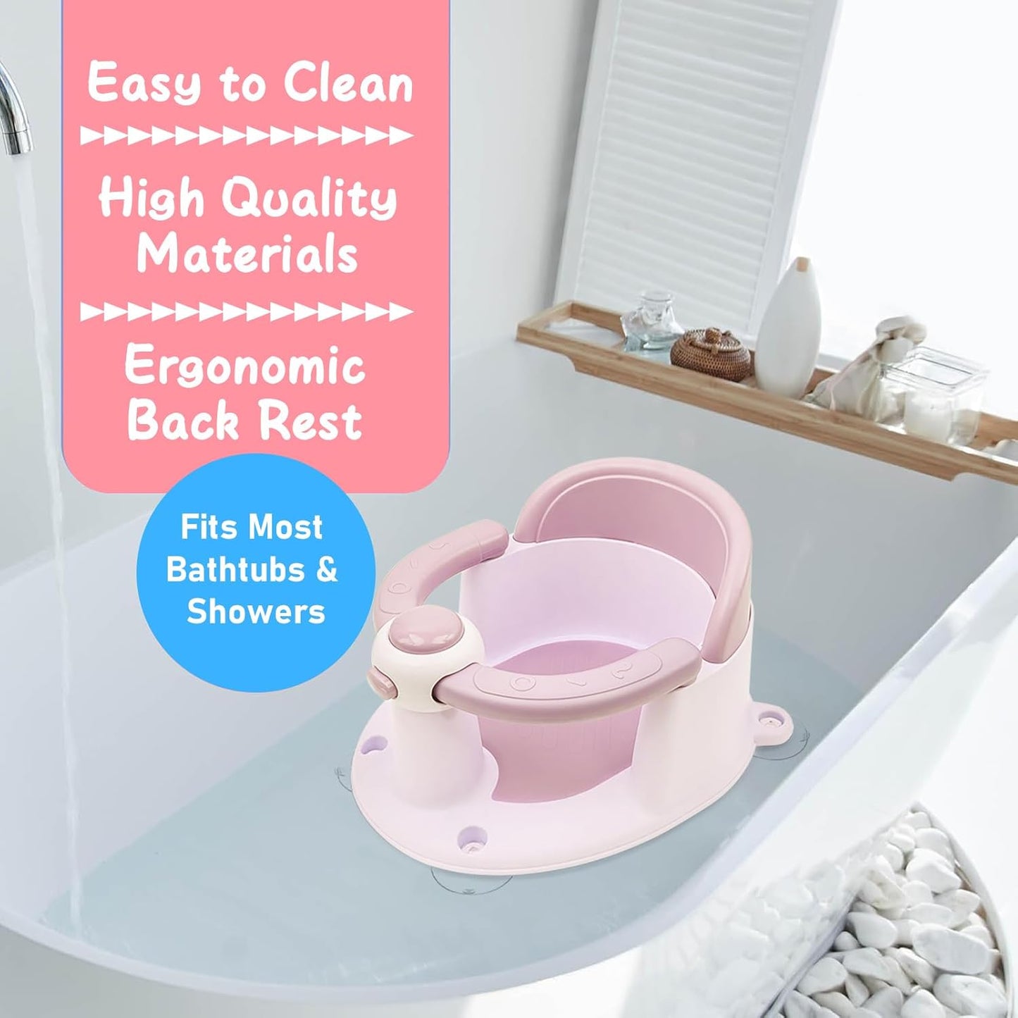 Baby Bath Seat for Babies 6 Months & Up, Non-Slip Infant Toddler Baby Bathtub Bath Seat for Sitting Up, Baby Tub Seat with Suction Cups for Shower (Pink)