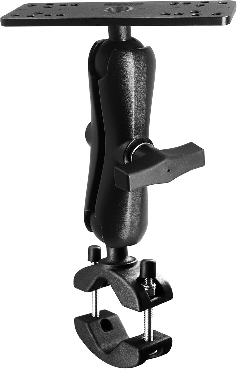 WINDFRD 1.5" Ball Aluminum Fish Finder Mount with Clamp Base for Rails 1.18'' to 2'' in Diameter, Medium Arm Marine Electronic/Depth Finder Mount for Boat, Compatible with Garmin, Lowrance and More