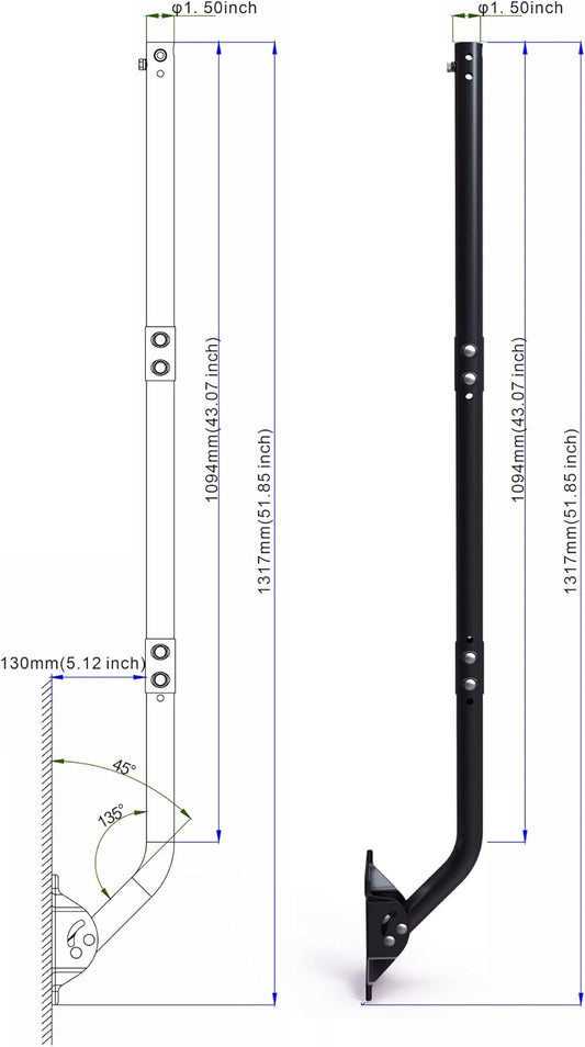 CEKAY Universal Mounting Pole (Diameter 1 1/2", Length 51") - J Pole Mount for Antenna & Starlink Dish & Weather Station - Adjustable Pivot/Lock Bracket for Wall, Eave or Roof Mounting