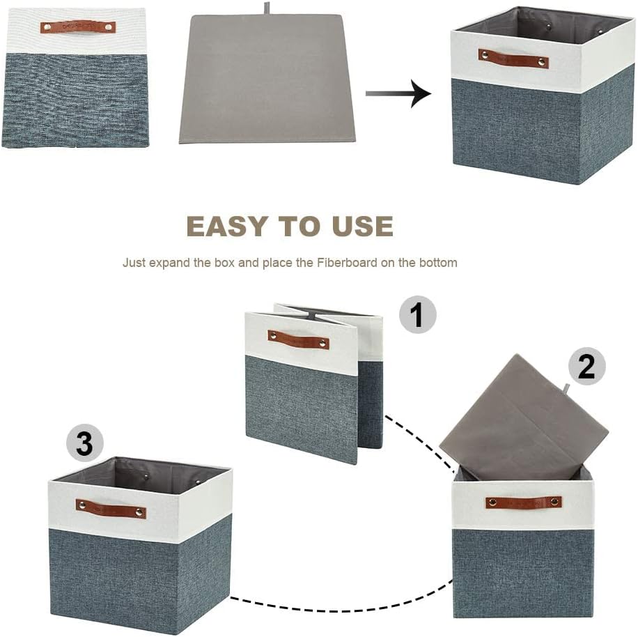 DECOMOMO Fabric Cube Storage Bin - Storage Baskets for Shelves, Kallax (Grey & White, 13 inch Cube) - 4 Pack
