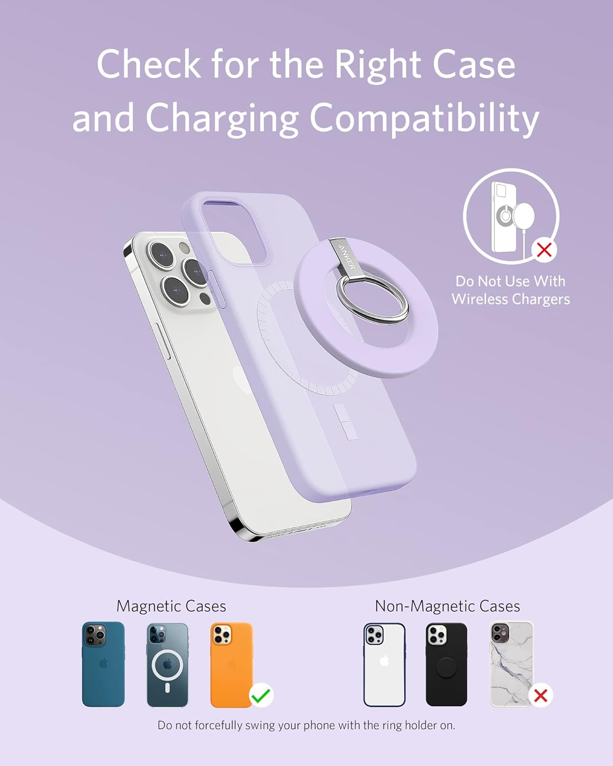 Anker Magnetic Phone Grip, MagGo 610 Ring Holder, Adjustable Kickstand, Only for iPhone 16/16 Plus/16 Pro/16 Pro Max/15/14/13/12 Series