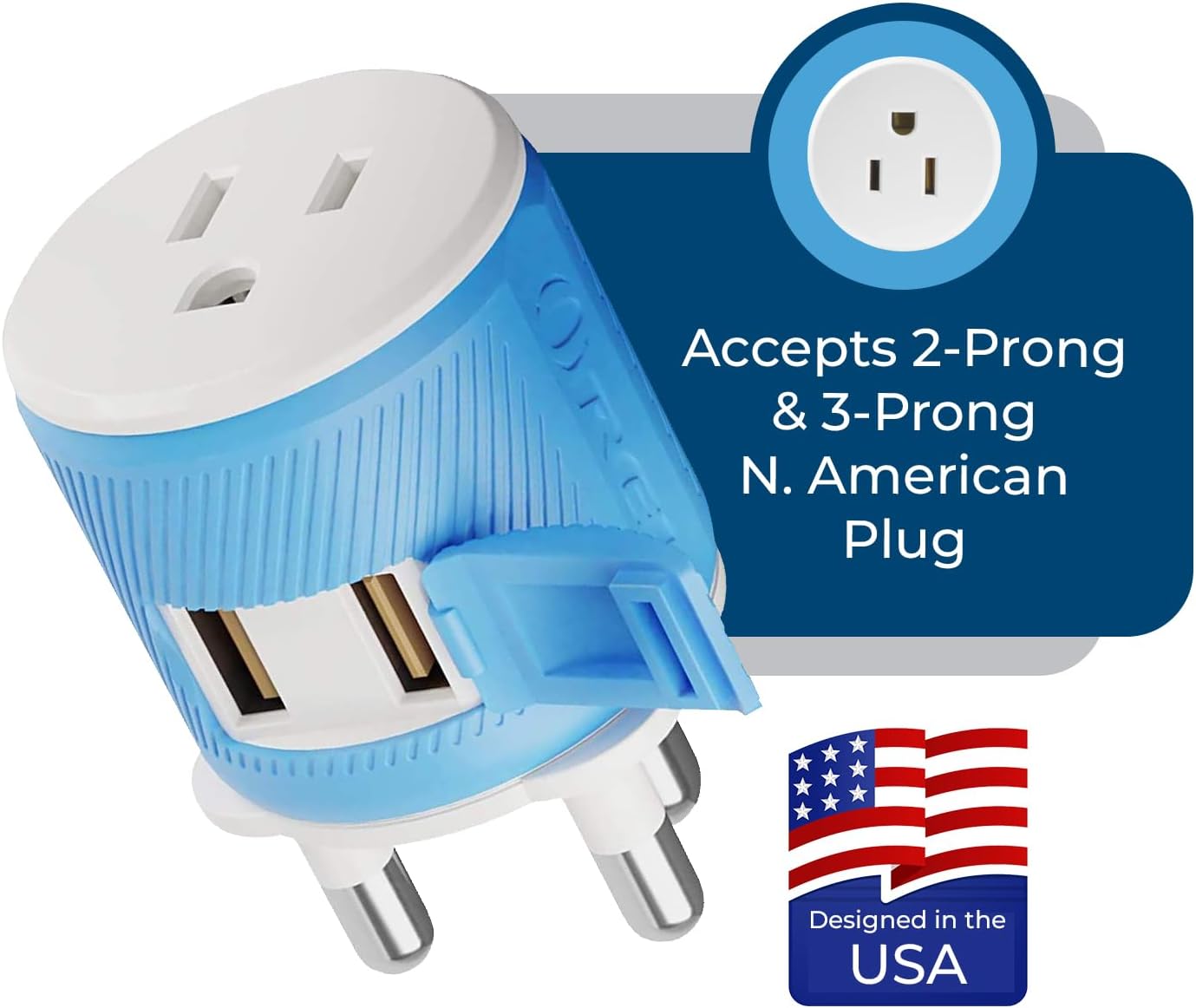 OREI South Africa, Botswana, Namibia Travel Plug Adapter with Dual USB - USA Input - Type M (U2U-10L), Will work with Cell Phones, Camera, Laptop, Tablets, iPad, iPhone