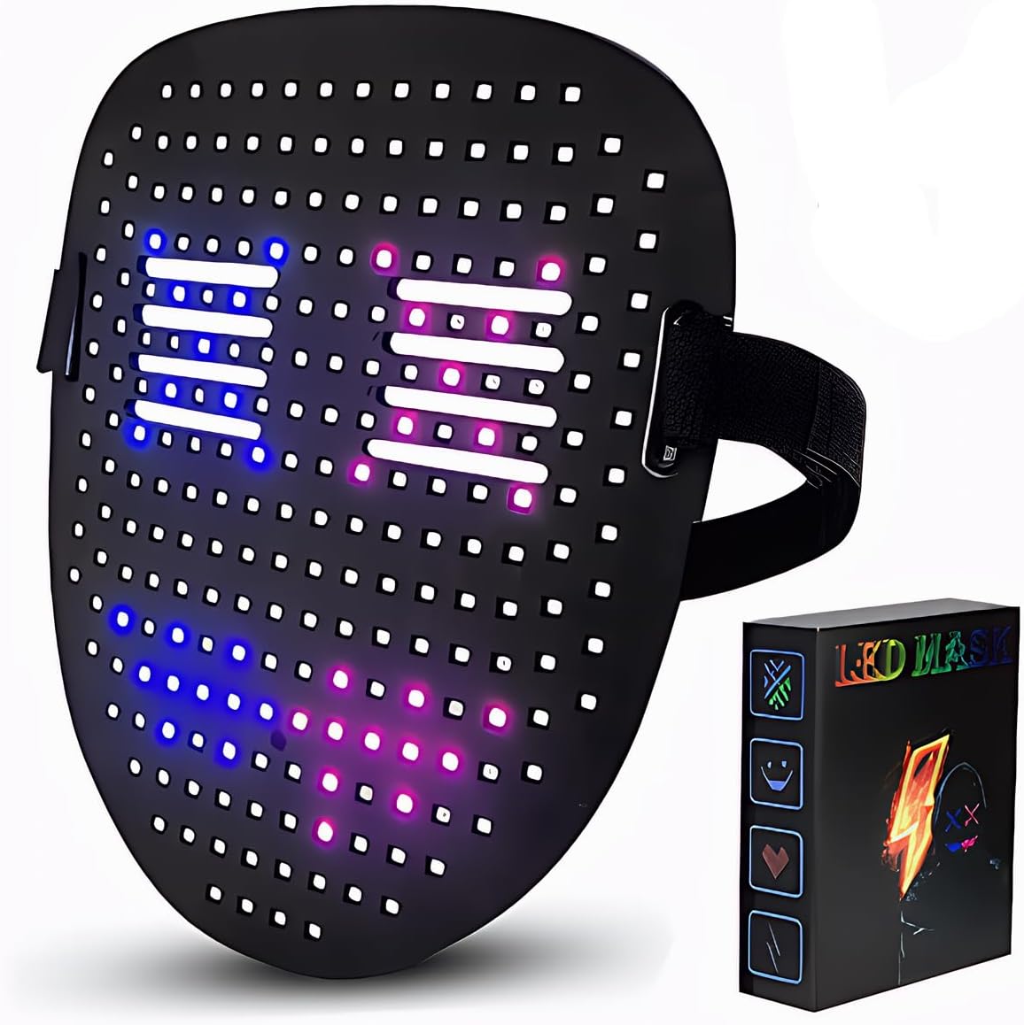 Funle Led Mask Smart Cool Light Up Rave Digital Electric Glow DJ Mask Face Transforming Halloween Costume Mask for Kid Adult