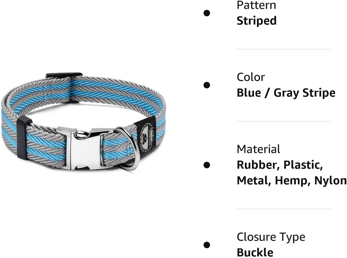 Regal Dog Products Pet Collar with Metal Buckle and D Ring | Durable Dog Collar with Reinforced Metal Clasp and Nylon Webbing Adjustable Dog Collar to fit for Large Dogs (Large, Blue/Gray Stripe)