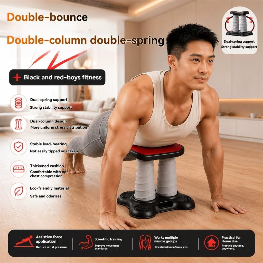 Push Up Assist Device With Dual Spring Rail 1 65 Kg Base for Fitness Spring-Assisted, Rail, Dual-Spring, Anti- Base, ABS, , Compact, Lightweight, Gym, Strength Training