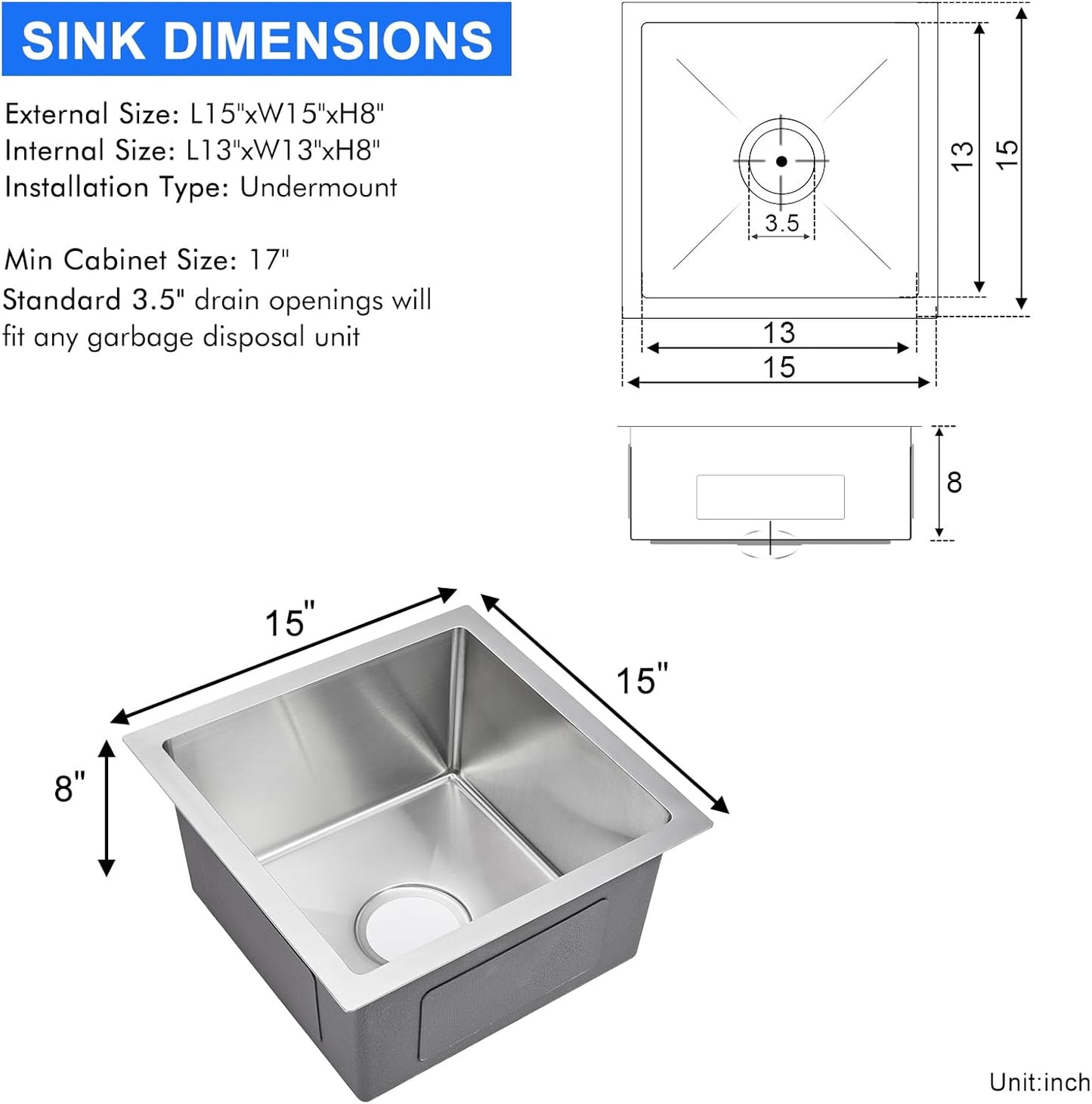 MENATT 20-inch Undermount Kitchen Sink, SUS304 Stainless Steel Handmade Single Bowl Kitchen Sink with Sink Strainer (Brushed), 20"x16"x9"