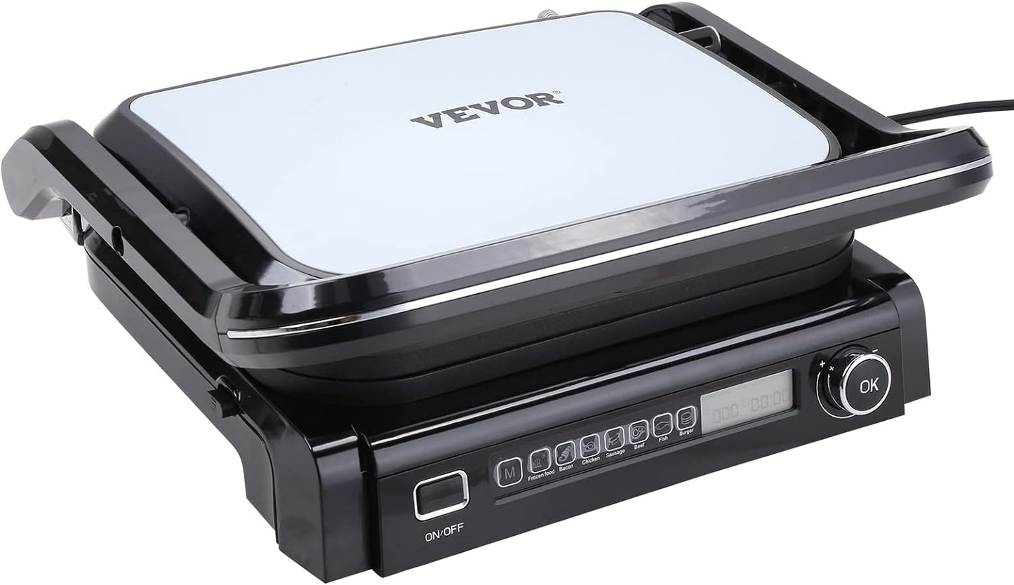 VEVOR 7 IN 1 Electric Contact Grill,1800W Indoor Panini Press Griddle,Stainless Steel Teppanyaki Grill with Nonstick&Removable Iron Plate, 0-446℉ Adjustable Temp Control,LCD Display,110V