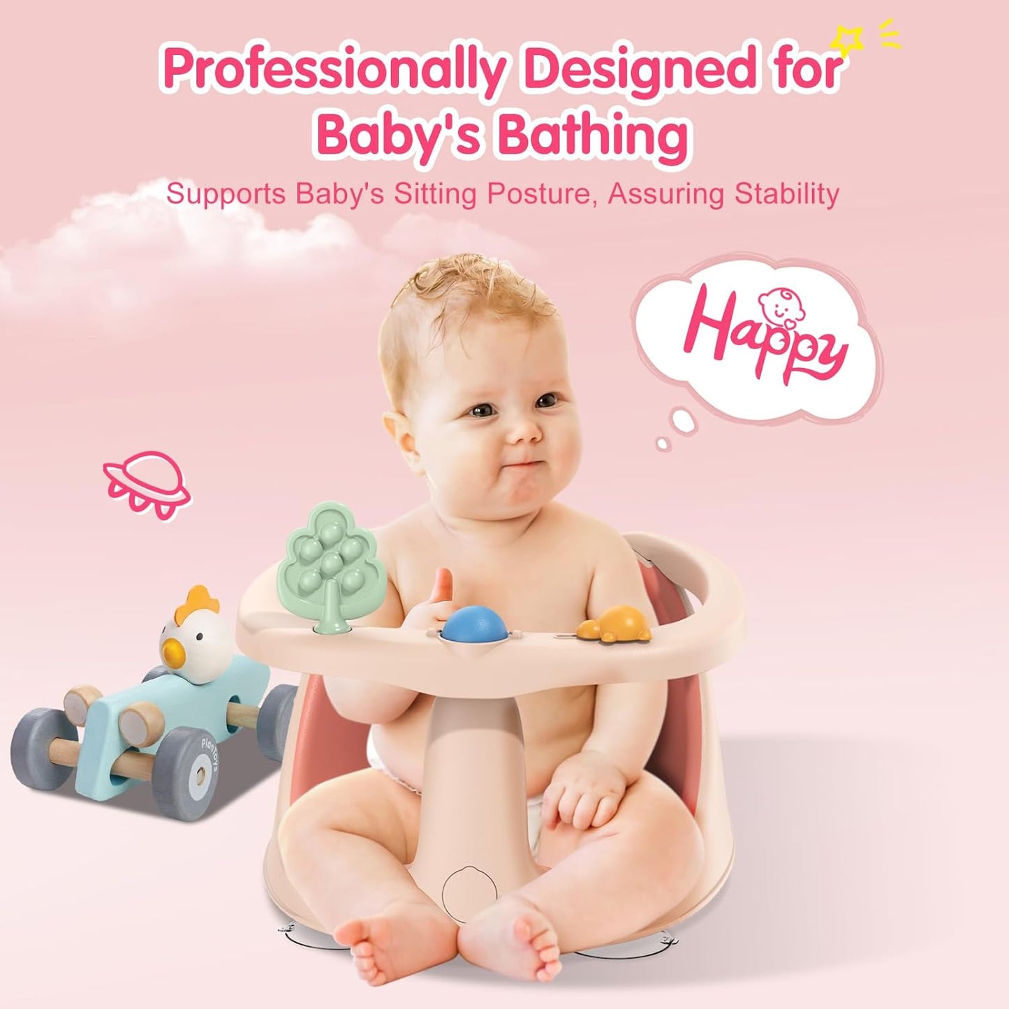 Baby Bath Seat for Babies 6 Months & Up, Non-Slip with Suction Cups, Safe & Comfortable Infant Bath Seat for Bathtub, Grey