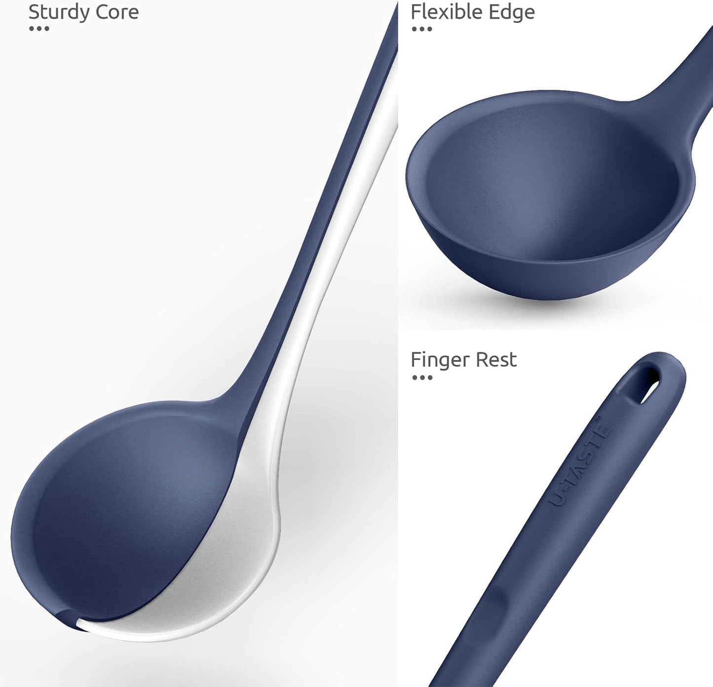 13 inch Silicone Soup Ladle: U-Taste 600ºF Heat Resistant 4 oz Large Non-Stick Seamless Rubber Kitchen Deep Serving Spoon with Non-Slip Solid Long Handle for Cooking Sauce/Stews/Gravies/Chili(Purple)