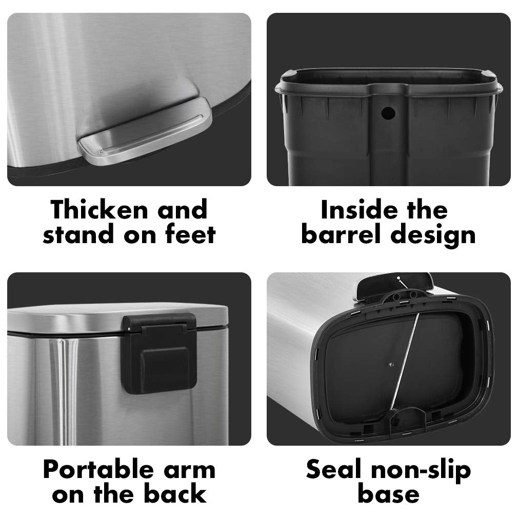 13 Gallon/50 L Garbage Can Kitchen Trash Can with Lid for Office Bedroom Bathroom Step Trash Bin Fingerprint-Proof Brushed Stainless Steel