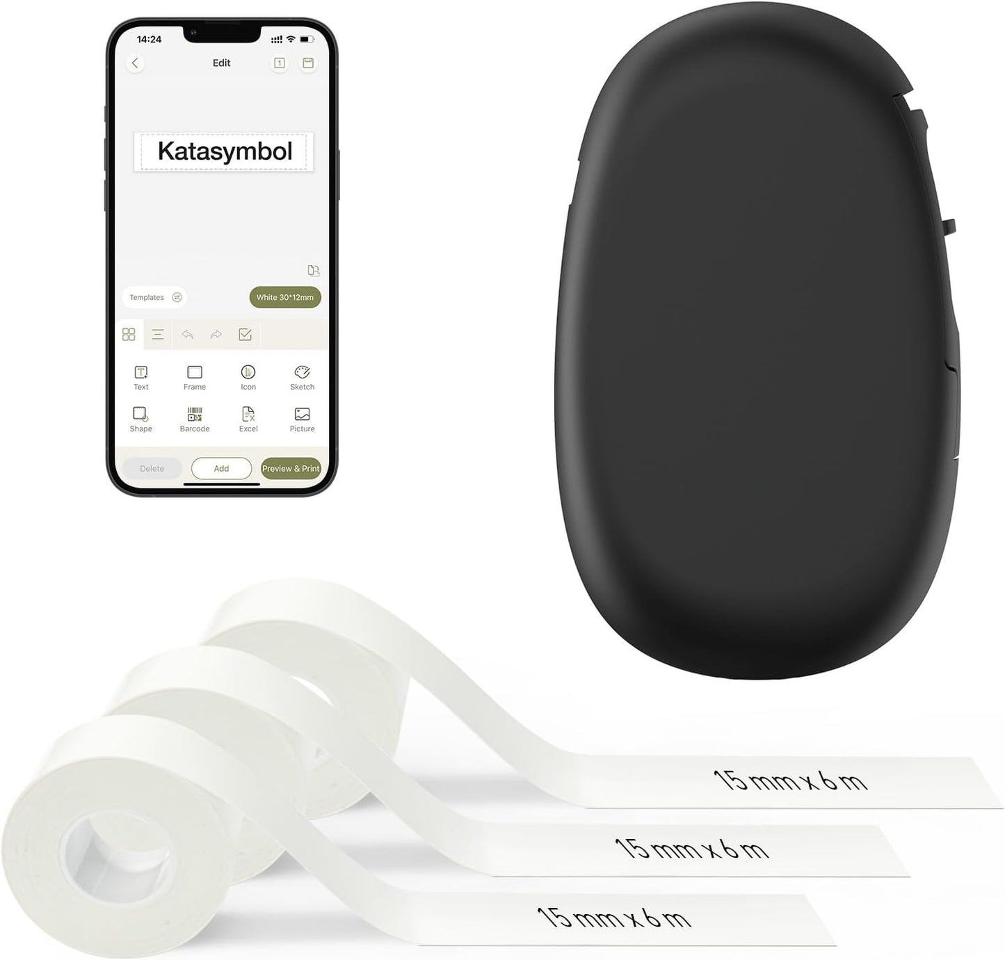 SUPVAN E10 Mini Bluetooth Label Maker Machine with Tape, Continuous Waterproof Label, Versatile App with 40+ Fonts and 600+ Icons, Inkless Labeler for Home, Kitchen, School, Office Organization, Green