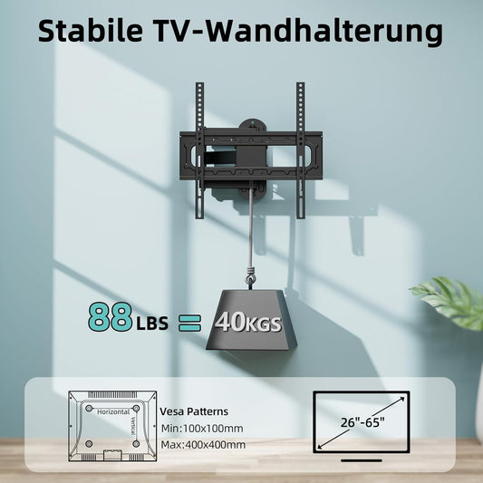 HCMOUNTING Swivel and Tilt TV Wall Mount for 26-65 inch Flat Screen Curved TVs, TV Bracket with Single Stud Level Adjustment Full Motion VESA 400x400mm Holds up to 88lbs - PuriLite