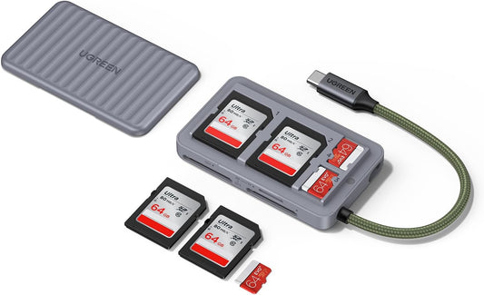 UGREEN USB C SD Card Reader with SD Card Storage, High-Speed Memory Card Reader Adapter with 4 Card Storage Case Holder for Cameras SD/Micro SD Card Compatible with iPhone 16 15, Samsung Galaxy etc