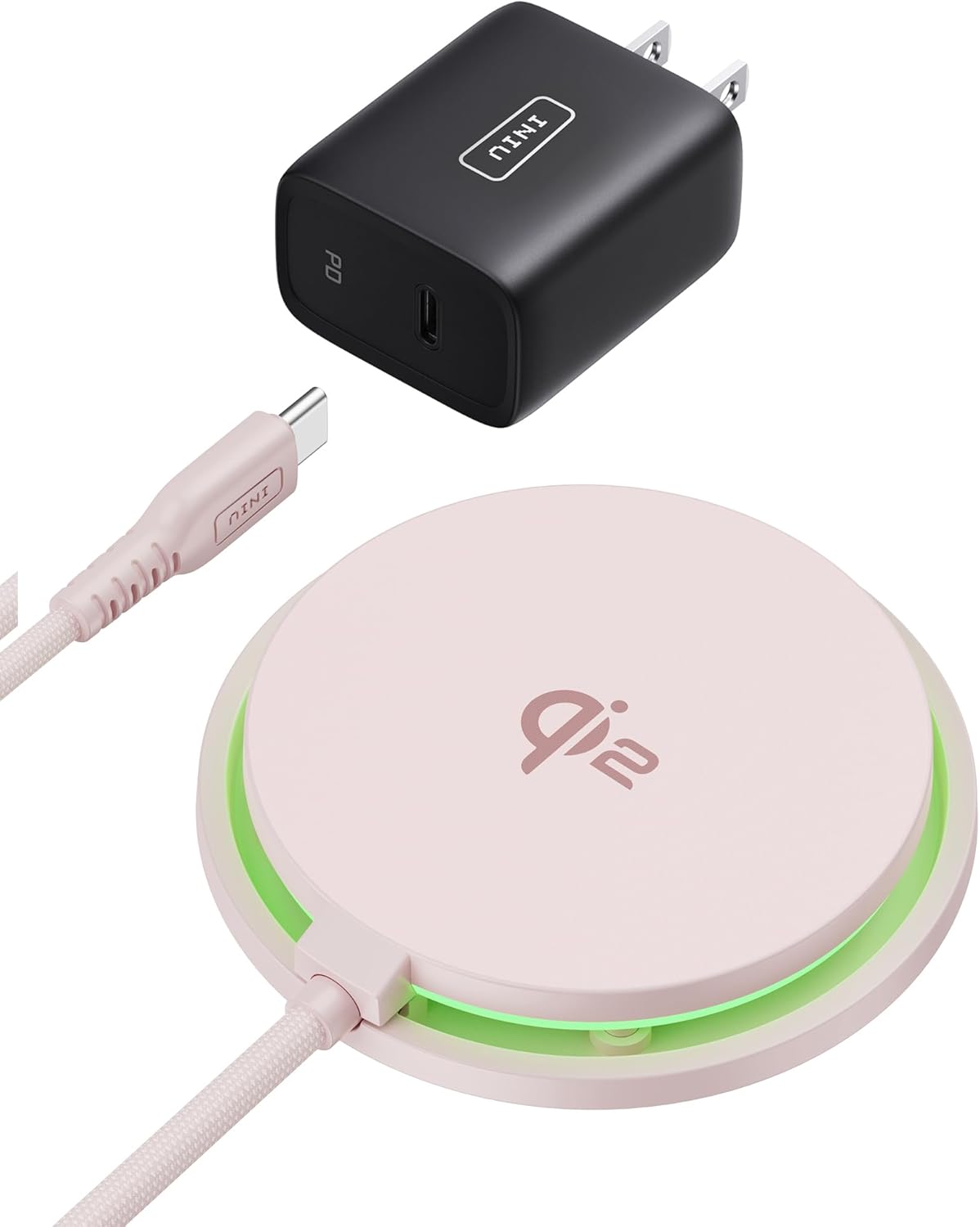 INIU Magnetic Wireless Charger, Qi2 Certified 15W Fast Mag-Safe Wireless Charging Pad with Cooling Fan & LED Light, for iPhone 16 15 14 13 12 Series, AirPods, and More (Adapter Included)