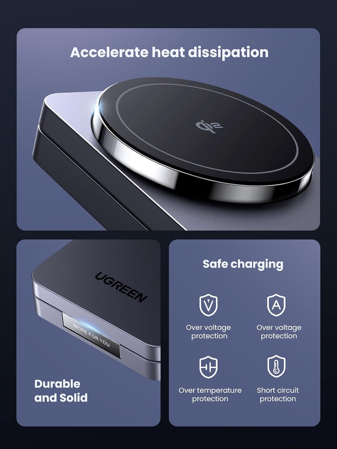 UGREEN Qi2 15W 2 in 1 Wireless Charging Station Magsafe Qi2 Certified Foldable Fast Charger Stand Compatible with iPhone16 iPhone 15-12 Series, AirPods Pro/2/3/4, Portable Travel Dock (No Adapter)