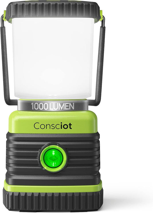 LED Camping Lantern, Consciot Battery Powered LED Lantern Flashlight, 1000LM, 4 Light Modes, IPX4 Waterproof, Survival Kits for Indoor Outdoor, Emergency Light for Home Power Outages, Hurricane, Storm