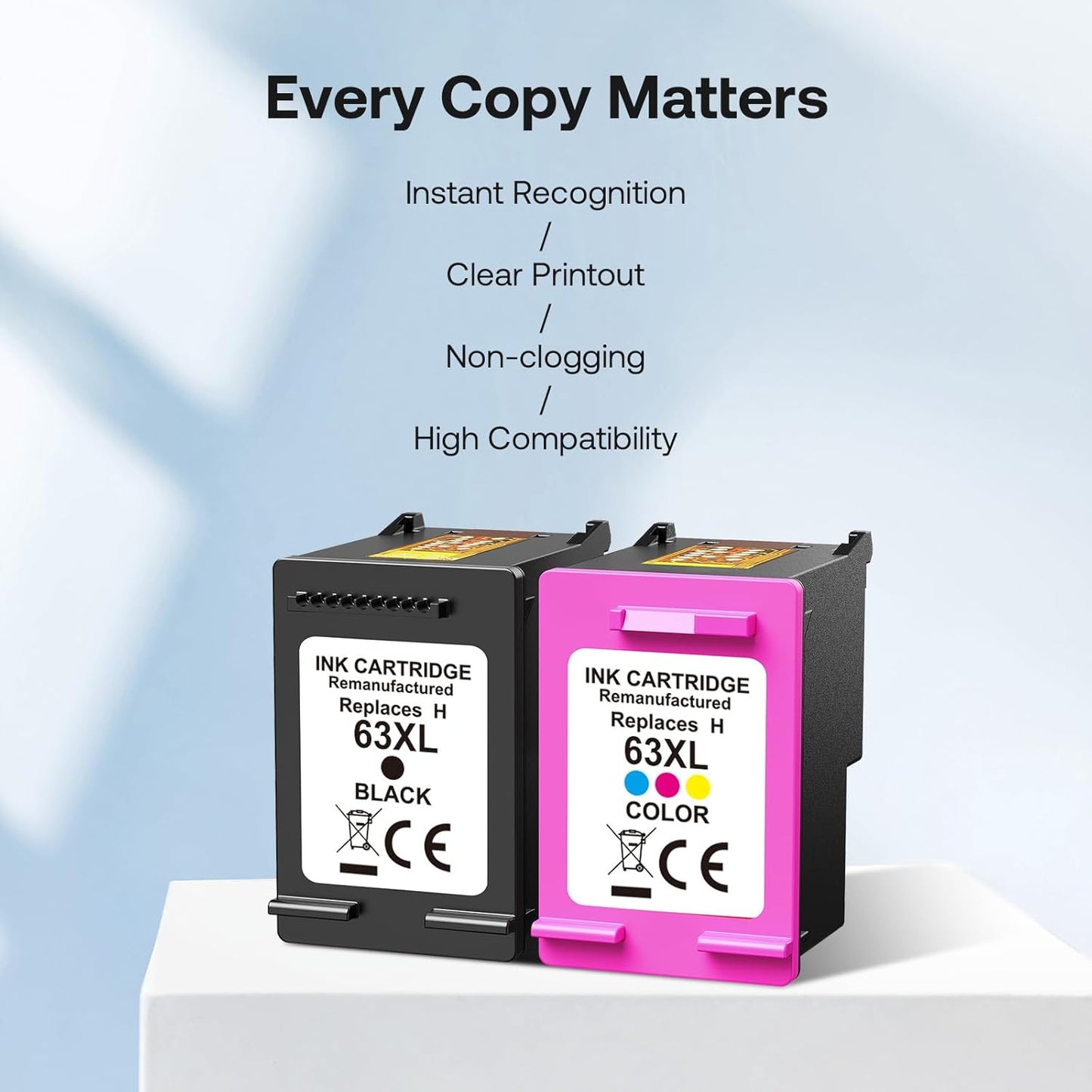 NYNYG 63XL Ink Cartridges Replacement for HP Ink 63 Remanufactured for Deskjet 3630 3632 Envy 4520 4522 Officejet 4650 5252 3830 3833 Printer(1 Black,1 Tri-Color)