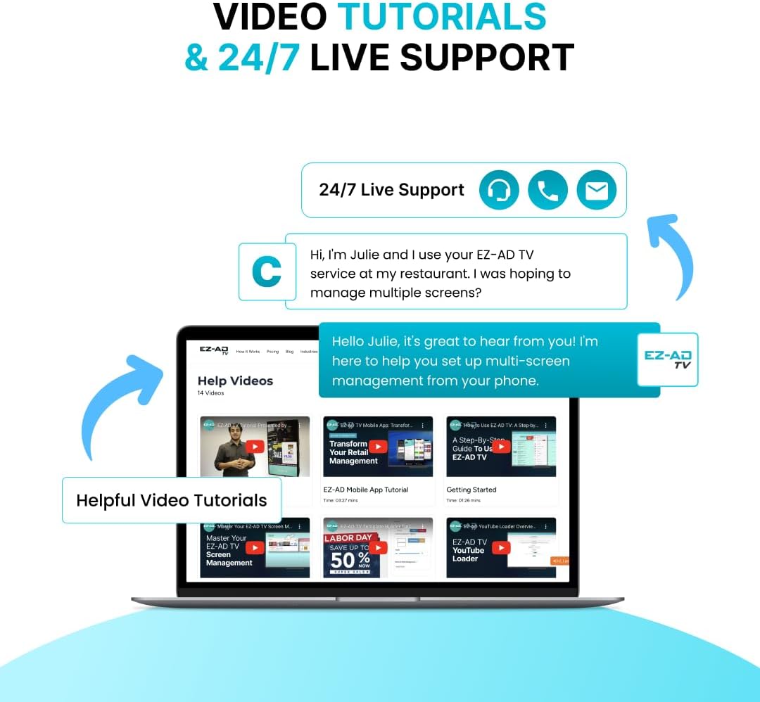 EZ-AD TV Digital Signage Player, Digital Signage 4k Player Kit, Auto-Post Content, Cloud-Controlled, Add Your PowerPoint Presentation, Free Plan & Mobile App, Thousands of Templates