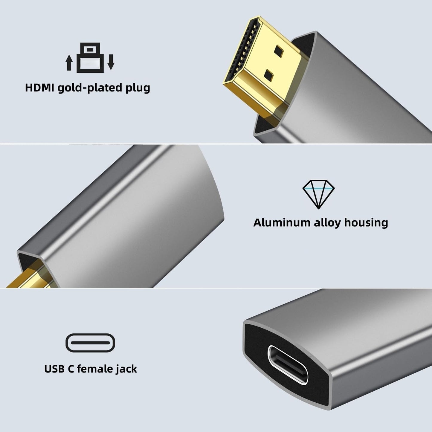 USB C Female to HDMI Male Adapter, 4K@60Hz Uni-Directional USB Type C Source to HDMI 2.0 Display Converter Thunderbolt 3/4 to HDMI for MacBok Pro/Air, Galaxy,Surface,i-Phone 16 15 Series - 1 Pack