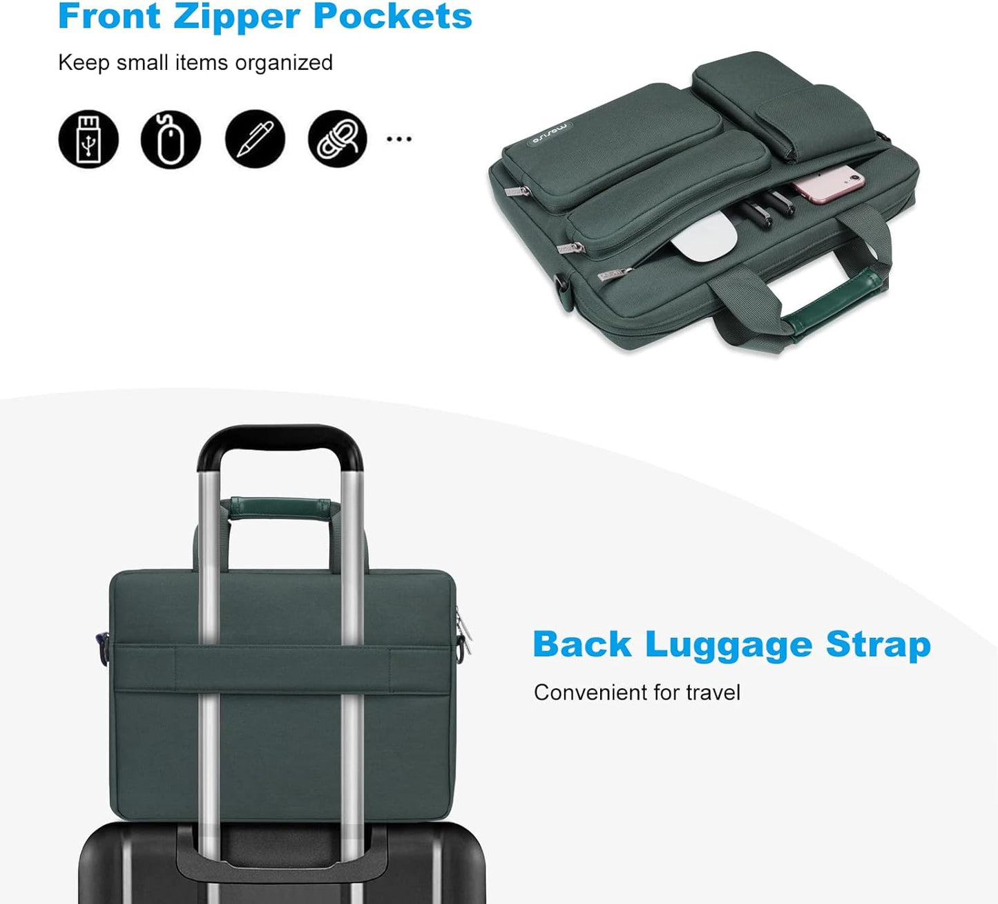 MOSISO Laptop Bag 16 inch, 15-15.6 inch Computer Shoulder Bag Compatible with MacBook Air 15 M4 M3 M2/Pro 16 M4 M3 M2 M1, Notebook &2 Raised&1 Flapover&1 Horizontal Pocket&Handle&Belt, Navy Blue