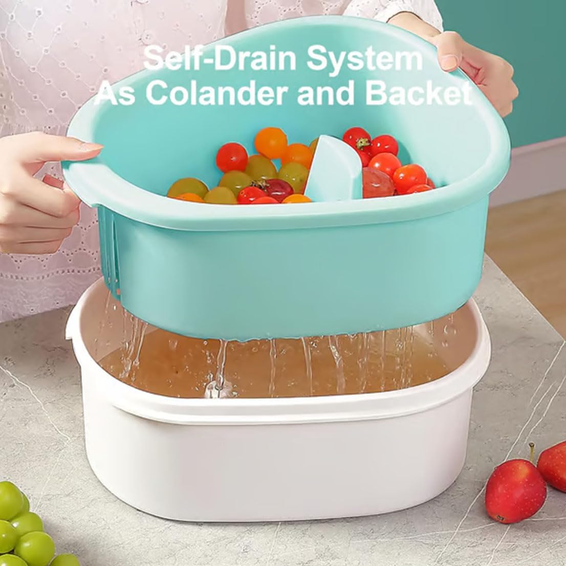 Fruit Cleaner Spinner, Fruit Cleaner Spinner with Brush, Fruit Washer Spinner Bowl, Portable Fruit Cleaner Bowl, Fruit and Vegetable Washing Machine with Lid for Kitchen (Blue)