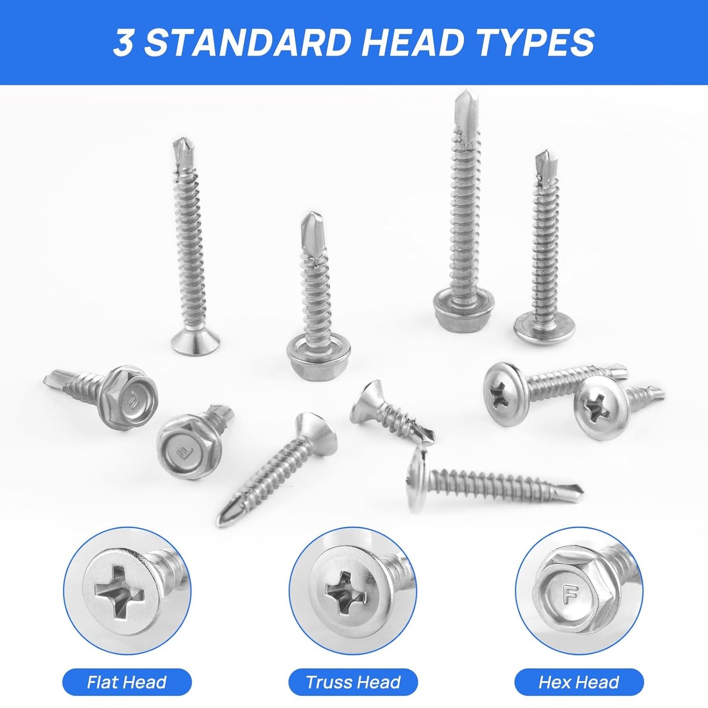 Besitu 400PCS Self Tapping Screws, 410 Stainless Steel Self Drilling Screws #8#10 Black Oxide Sheet Metal Screws, Length 1/2" to 1-1/4'', Truss Head Wood Screws Assortment for Metal, Plastic and RV
