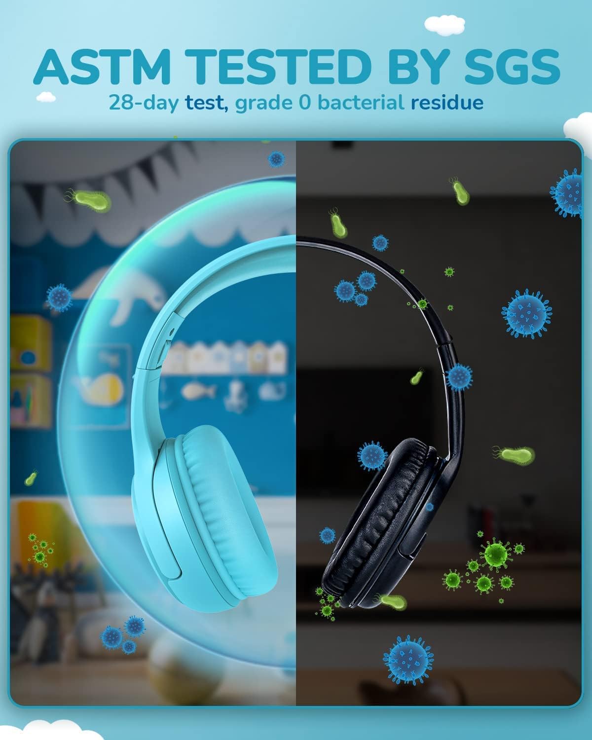 awatrue Kids Headphones with Microphone, Wired Headphones for Kids 85/94dB Safe Volume Limit, Over Ear Headsets, Boys Girls Childrens Headphones for School/Travel/Fire Tablet/BlueOrange