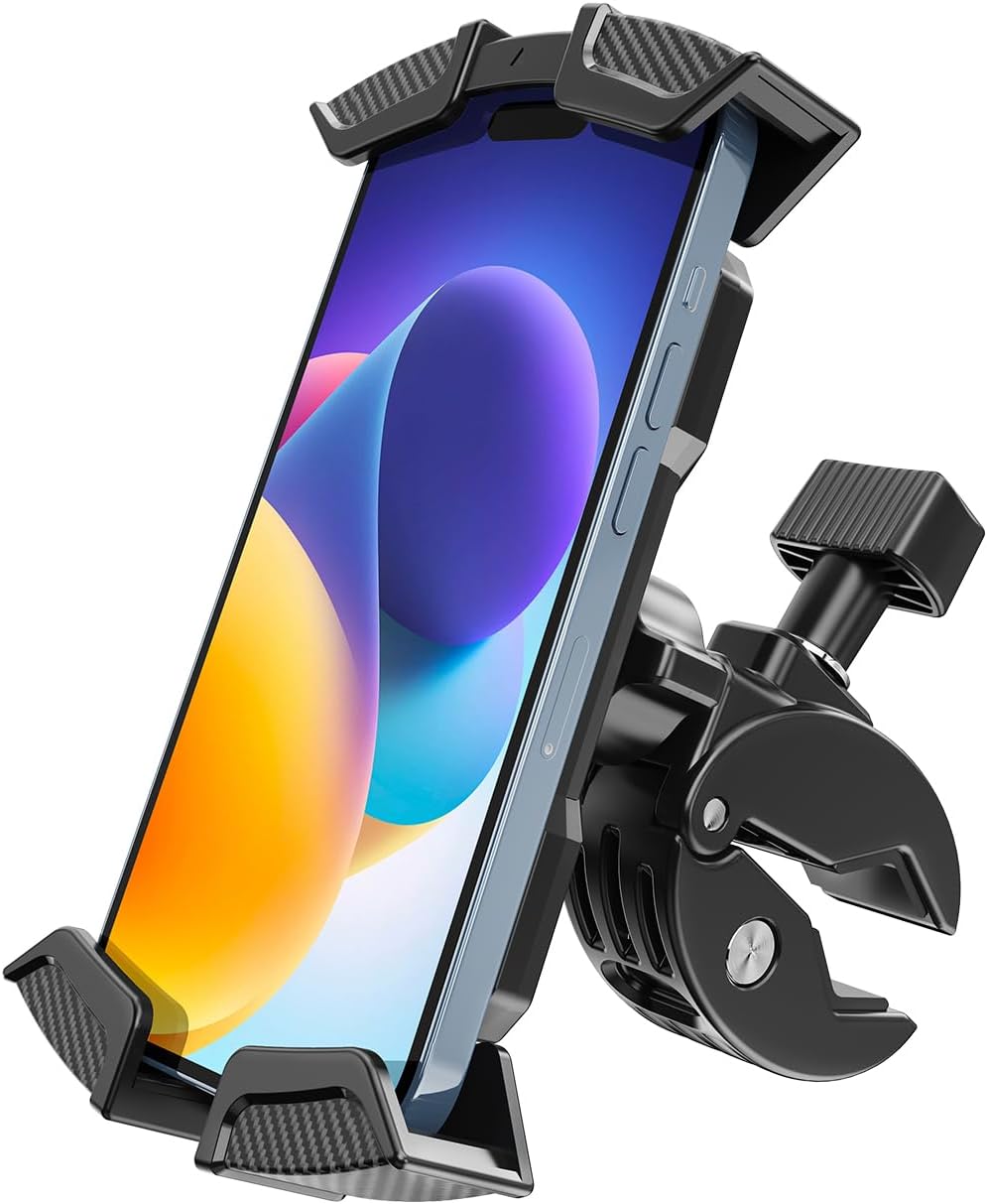 Oraolo Motorcycle Phone Mount, Bike Phone Holder, Phone Holder for Bike Scooter Handlebar, Security Lock, One-Hand Operation, 360° Rotatable Phone Mount Compatible with 4.7-6.8" Phones, 1 Pack