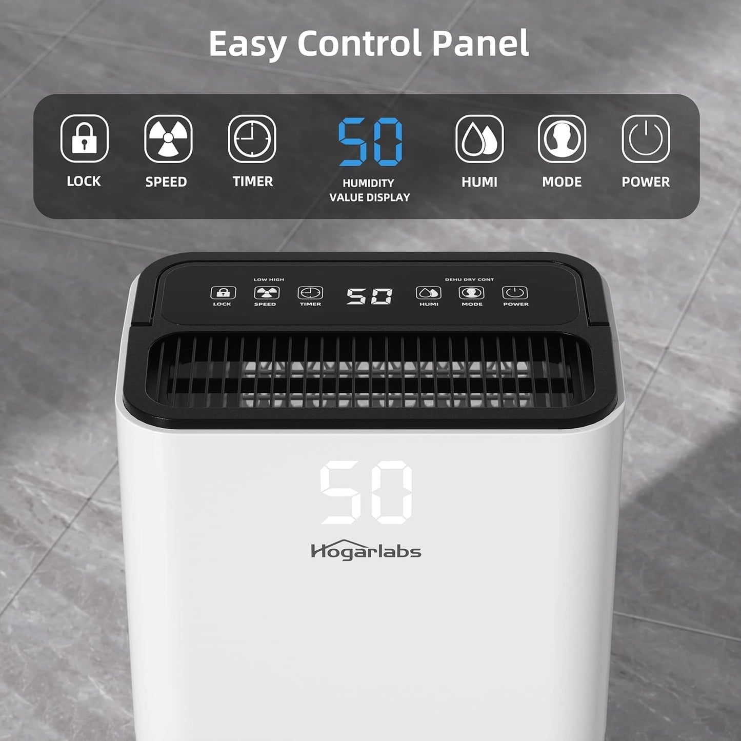 HOGARLABS 32 Pints Home Dehumidifier for Basement Continuous Dehumidify, Intelligent Humidity Control,Smart Dehumidifier with Drain Hose for Liveroom, Bedroom & Bathroom.