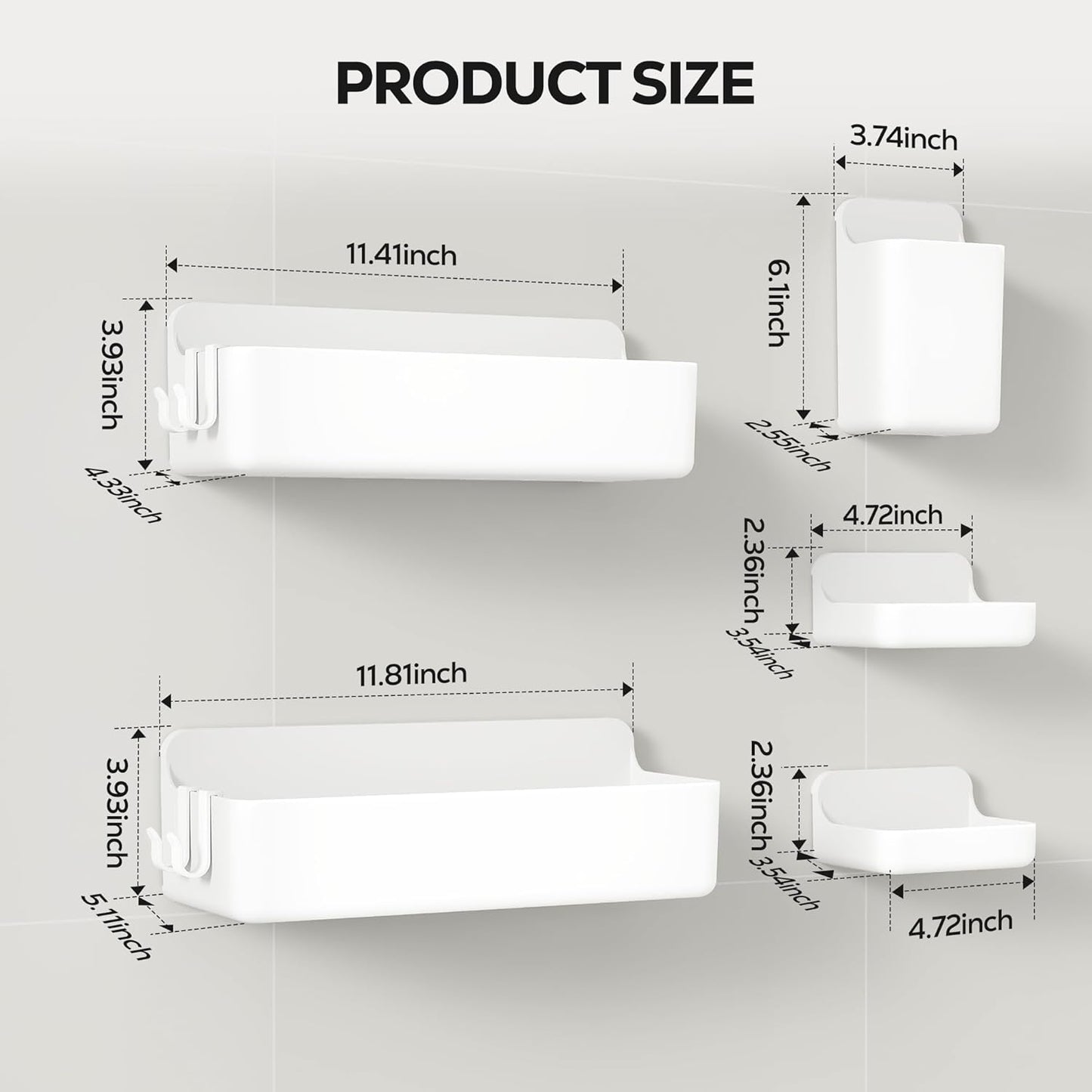 Nieifi Adhesive Wall Shelf,Shower Sheves 5 Pack with Soap Holder,Shower Organizer for Bathroom Organization,White