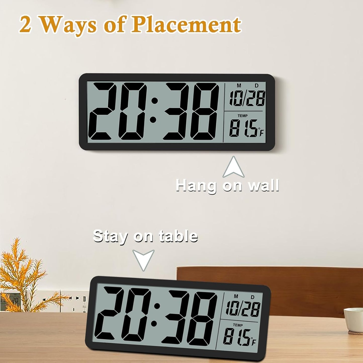 QINYUNE Digital LCD Wall Clock Easy to Set, 8.5 Inch LCD Screen with Time/Date/Temperature Display,Simple Digital Desk Clock with 12/24H for Bedroom Living Room Office