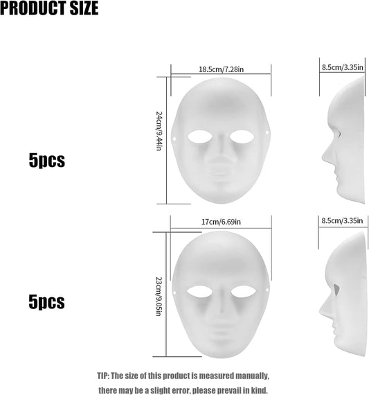 woshilaoDS 10 Pcs DIY Full Face Masks, Blank White Paintable Paper Mache Mask, DIY Craft Mask Masquerade Cosplay Halloween Mardi Gras Party Masks for Full Face Men, Women Masks - PuriLite