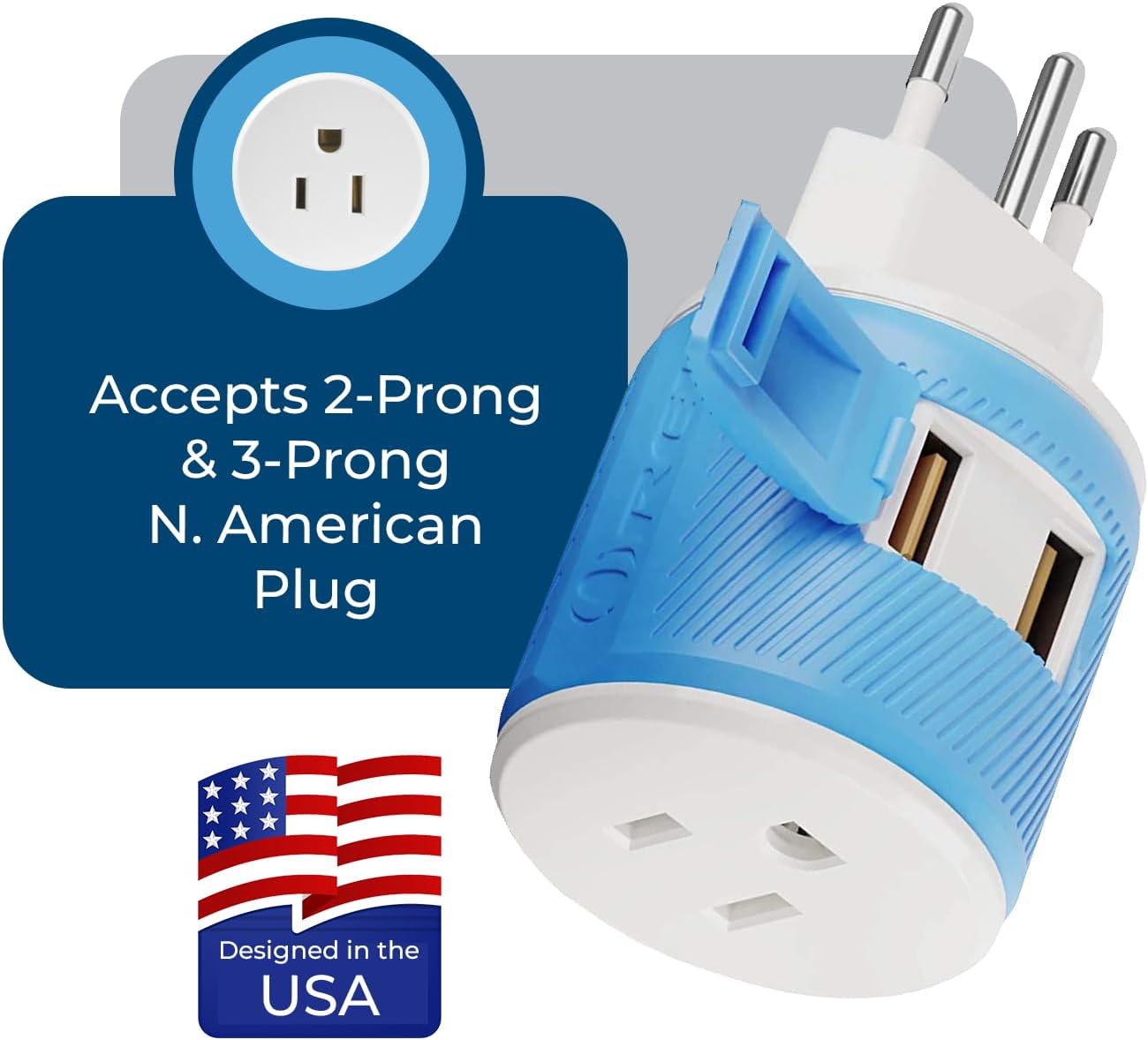 OREI South Africa, Botswana, Namibia Travel Plug Adapter with Dual USB - USA Input - Type M (U2U-10L), Will work with Cell Phones, Camera, Laptop, Tablets, iPad, iPhone