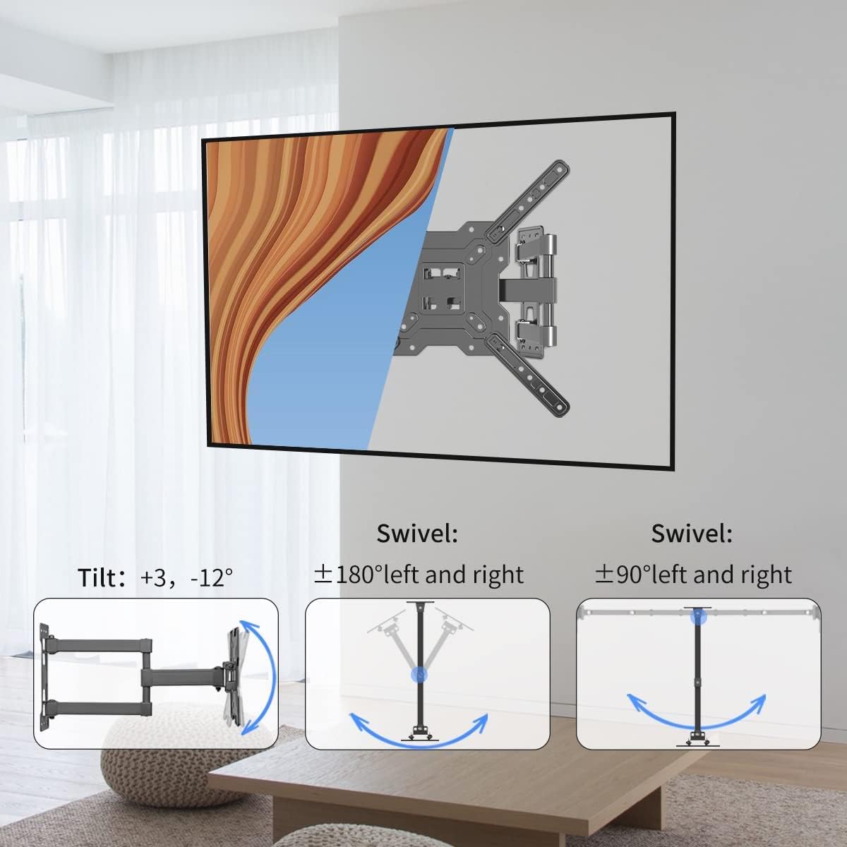 Suptek Adjustable TV Wall Mount Swivel and Tilt TV Arm Bracket for Most 32-55 inch LED, LCD Monitor and Plasma TVs up to 70lbs VESA up to 400x400mm (MAFD-L400)