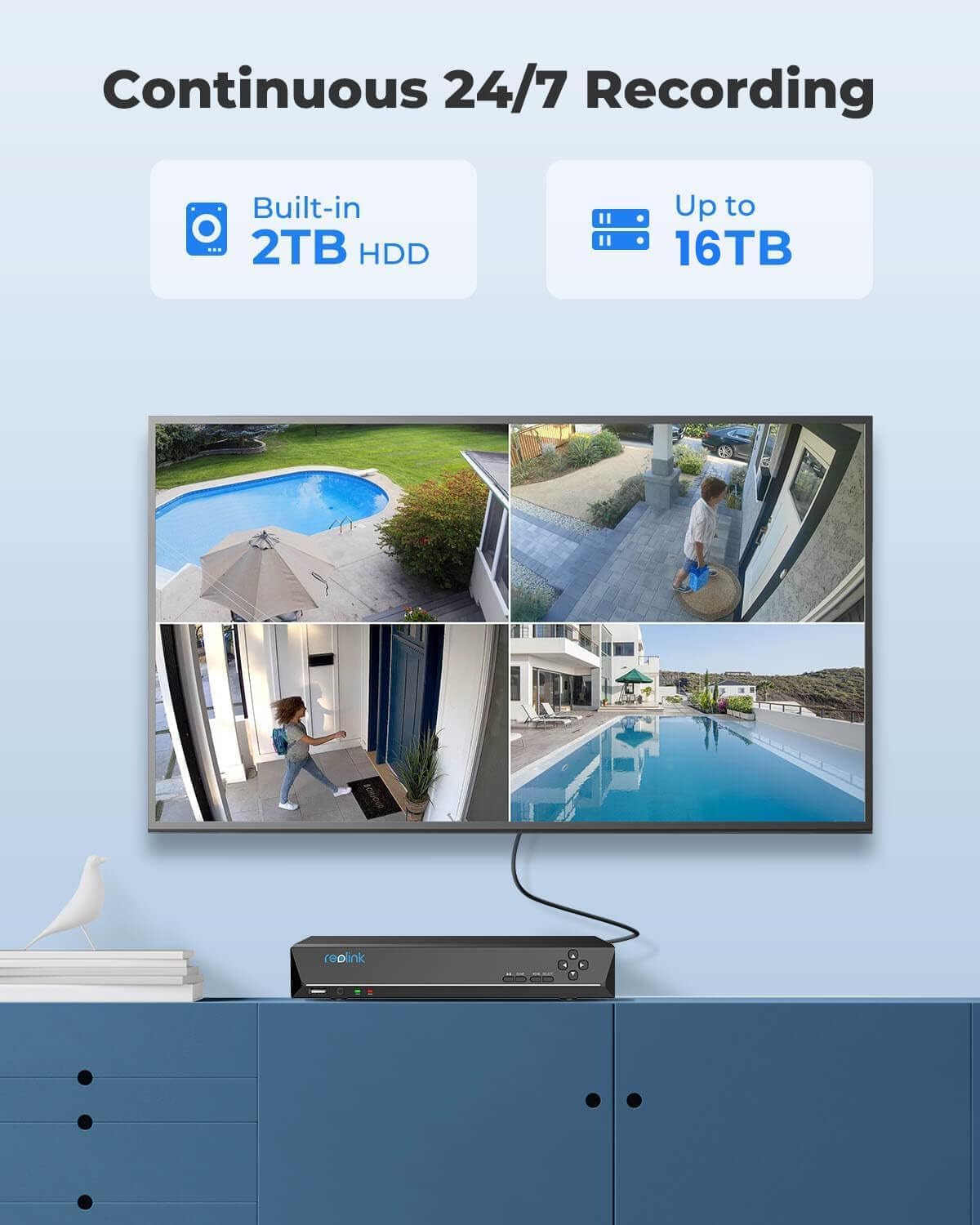 Reolink 4K PoE Security Camera System, 4pcs H.265 PoE IP Wired Turret 4K Cameras with Person Vehicle Detection, Waterproof, 8CH NVR with 2TB HDD for Home Surveillance 24-7 Recording, RLK8-800D4 - PuriLite