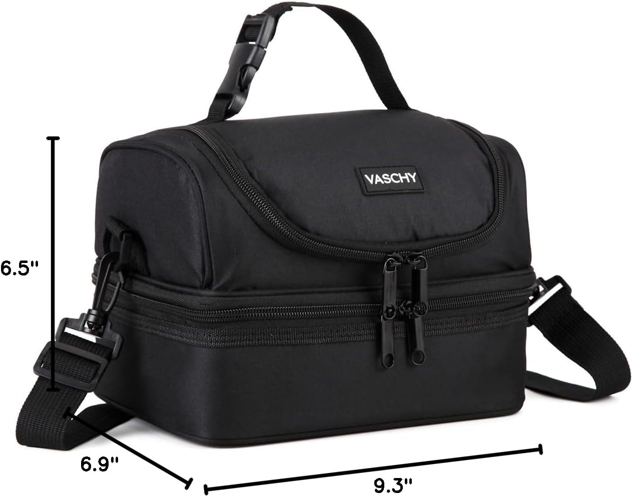 VASCHY Lunch Box Bag Men, Insulated Two Compartments Bento Cooler Bags for Adults/Women/Kids for School,Daycare,Kindergarten,Picnic Black