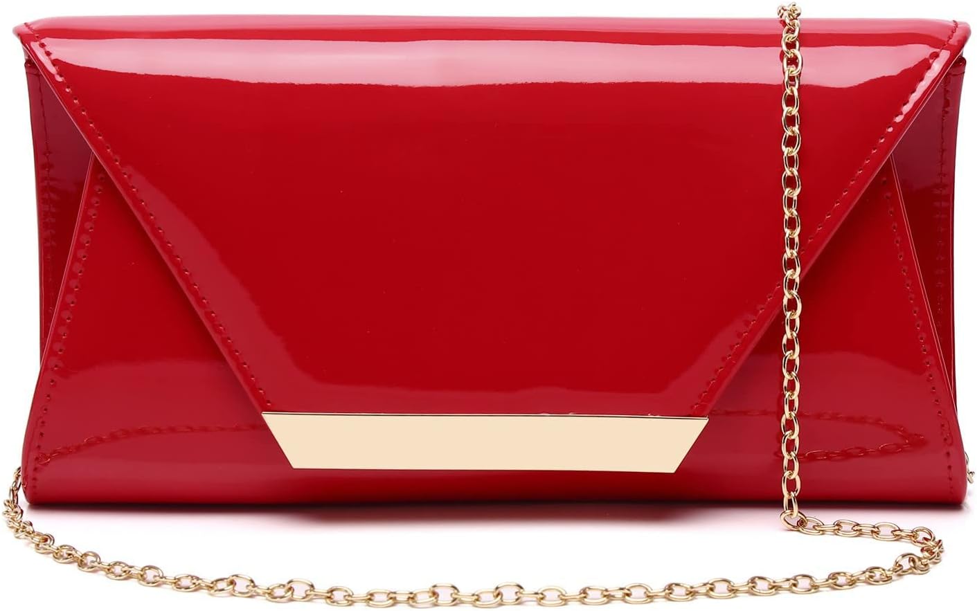 MUDUO Patent Leather Envelope Clutch Purse Shiny Candy Foldover Clutch Evening Bag for Women (7018-Silver)