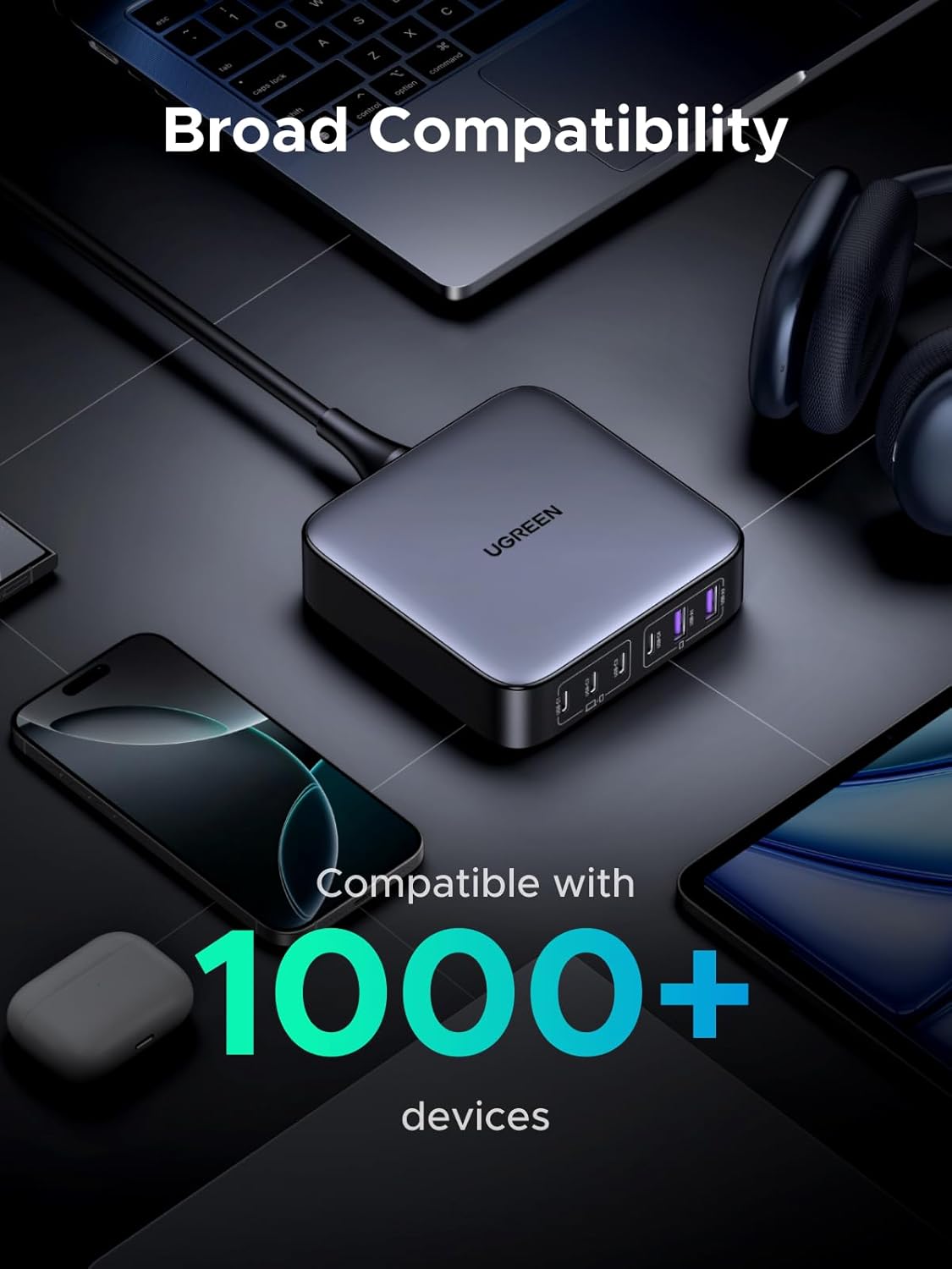 UGREEN Nexode 200W USB C Charger, 6 Ports GaN Desktop PD Fast Charger Compatible for MacBook Pro/Air, iPad Pro/Air, iPad, Dell XPS, Galaxy S22/S21, iPhone 15/14/13, Pixel, Steam Deck and More