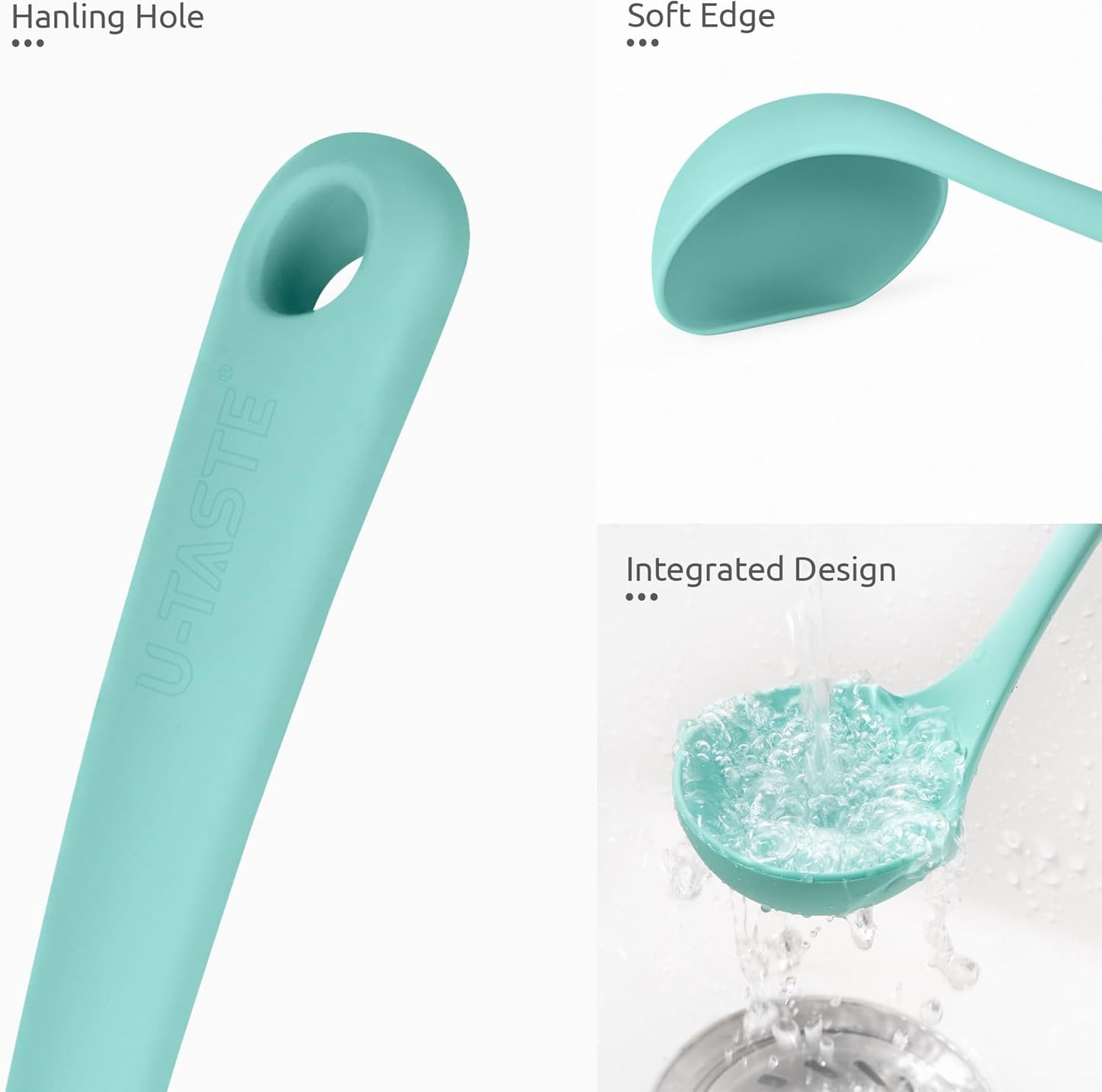 13 inch Silicone Soup Ladle: U-Taste 600ºF Heat Resistant 4 oz Large Non-Stick Seamless Rubber Kitchen Deep Serving Spoon with Non-Slip Solid Long Handle for Cooking Sauce/Stews/Gravies/Chili(Purple)
