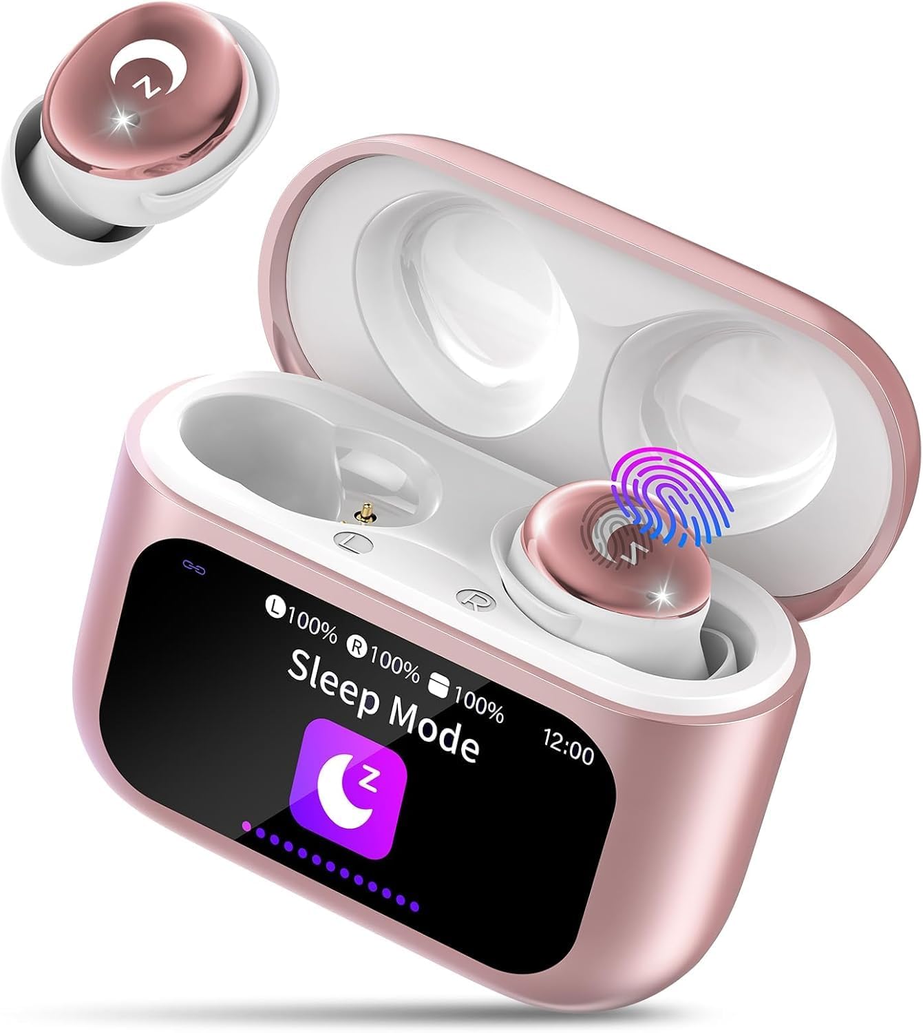 VEKJ Sleep Earbuds, Bluetooth 5.4 Mini Wireless Ear Euds with Multifunctional Touch Screen, 48H Bass Stereo Headphones with Sleep Mode/5 EQ Modes/ENC Noise Cancelling, IPX7 Earphones for iOS Android