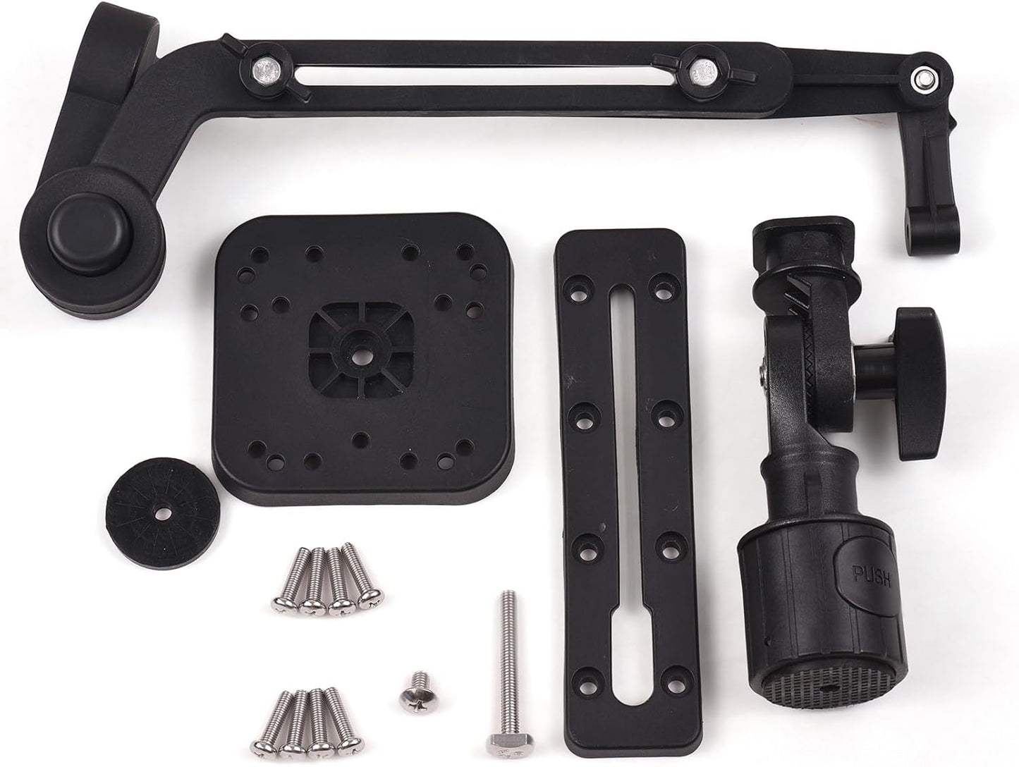 HXBER Kayak Fish Finder Mounting Plate Kayak Boat Transducer Mounting Arm with Adjustable Fishing Pole Holder