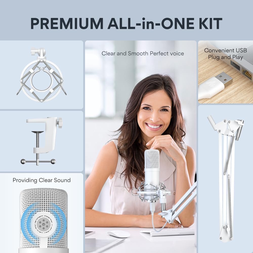 USB Microphone, MAONO 192kHz/24Bit Plug & Play PC Computer Podcast Condenser Cardioid Metal Mic Kit with Professional Sound Chipset for Recording, Gaming, Singing, YouTube (AU-A04)