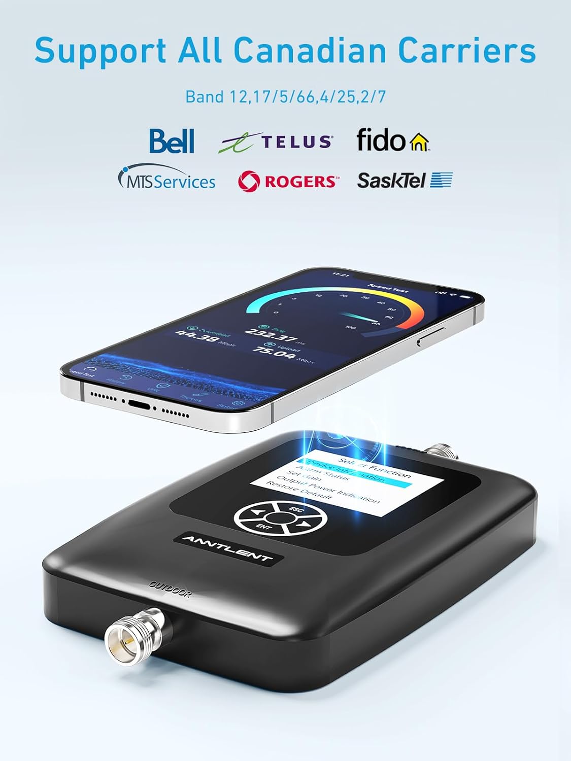 ANNTLENT Cell Phone Signal Booster for House 3G 4G LTE 5G Compatible with All Carriers on Band 25/2/66/4/7/5/12/17, Cell Booster with Omni Antenna and LCD Display, APP Adjust | ISED Approved